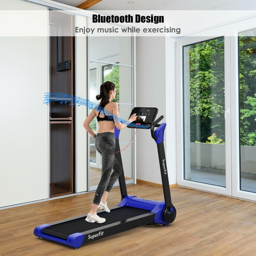 SuperFit 2.25HP Electric Folding Treadmill, Installation-Free Design w/ 8-Stage Damping System, Large LED Touch Display and Bluetooth Speaker,