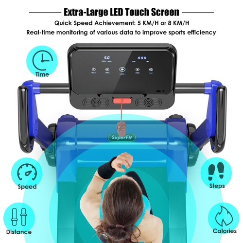 SuperFit 2.25HP Electric Folding Treadmill, Installation-Free Design w/ 8-Stage Damping System, Large LED Touch Display and Bluetooth Speaker,