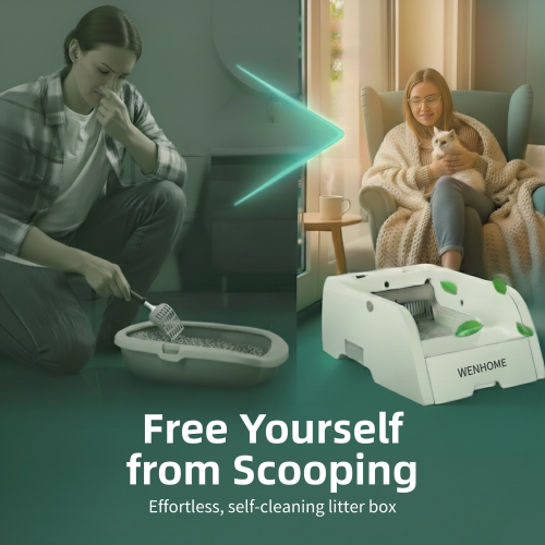 WENHOME Scoop Free Automatic Self-Cleaning Litter Box – Latest Version: Enhanced Odor Control, Easier Cleanup, Perfect for Multi-Cat Homes