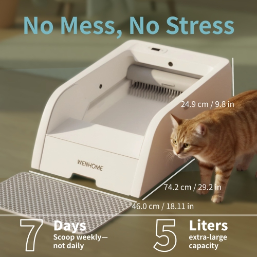 WENHOME Scoop Free Automatic Self-Cleaning Litter Box – Latest Version: Enhanced Odor Control, Easier Cleanup, Perfect for Multi-Cat Homes
