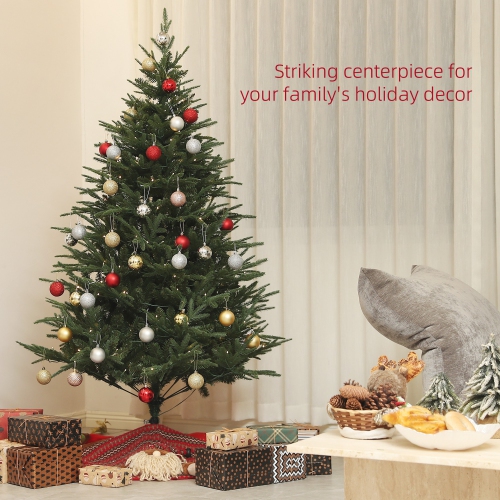 HOMCOM 6ft Prelit Christmas Tree with 1022 Tips, Warm White LED Lights and Metal Base, Hinged Artificial Xmas Tree, Automatic Open, Green