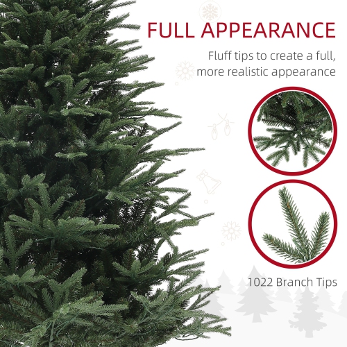 HOMCOM 6ft Prelit Christmas Tree with 1022 Tips, Warm White LED Lights and Metal Base, Hinged Artificial Xmas Tree, Automatic Open, Green