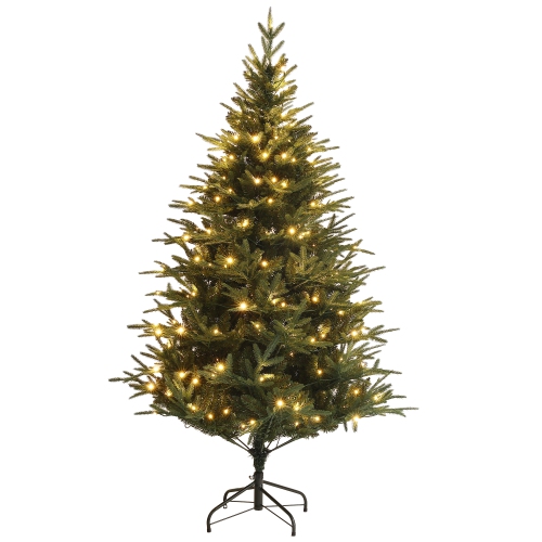 HOMCOM 5ft Prelit Christmas Tree with 542 Tips, Warm White LED Lights and Steel Base, Hinged Artificial Xmas Tree, Automatic Open, Green