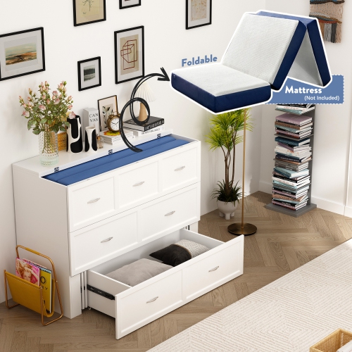 Lit d'armoire convertible avec tiroirs Famapuy, design compact et capacité maximale 400&nbsp;lb blanc