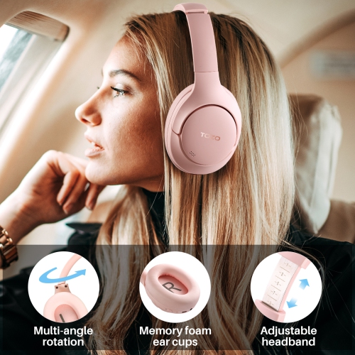 TOZO HT2 Hybrid Active Noise Cancelling Headphones, Wireless Over Ear Bluetooth Headphones, 60H Playtime, Hi-Res Audio Custom EQ via App Deep Bass
