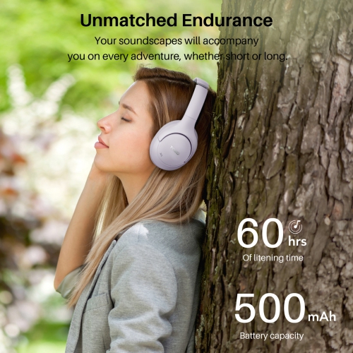 TOZO HT2 Hybrid Active Noise Cancelling Headphones, Wireless Over Ear Bluetooth Headphones, 60H Playtime, Hi-Res Audio Custom EQ via App Deep Bass