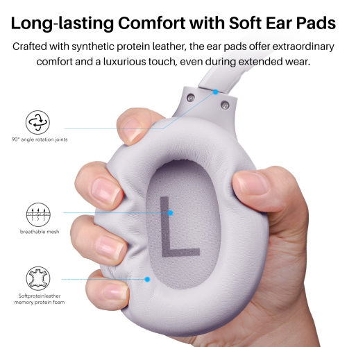 TOZO HT2 Hybrid Active Noise Cancelling Headphones, Wireless Over Ear Bluetooth Headphones, 60H Playtime, Hi-Res Audio Custom EQ via App Deep Bass