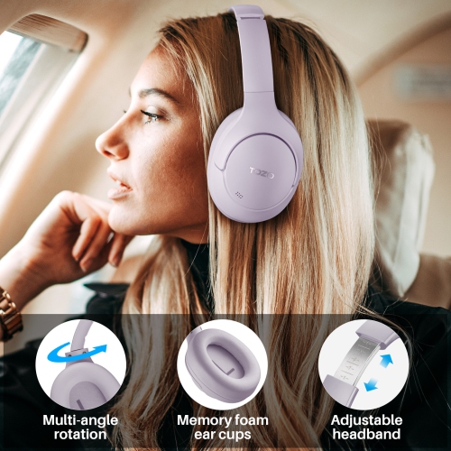 TOZO HT2 Hybrid Active Noise Cancelling Headphones, Wireless Over Ear Bluetooth Headphones, 60H Playtime, Hi-Res Audio Custom EQ via App Deep Bass