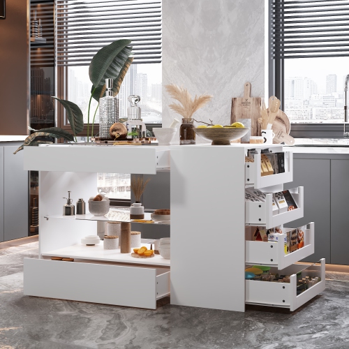 Famapy – îlot de cuisine multifonctionnel avec grands tiroirs de rangement, plateaux coulissants et comptoir spacieux, blanc