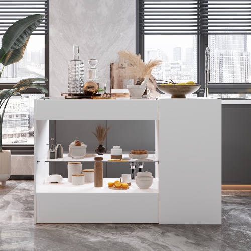 Famapy – îlot de cuisine multifonctionnel avec grands tiroirs de rangement, plateaux coulissants et comptoir spacieux, blanc