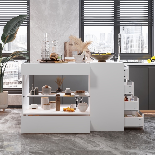 Famapy – îlot de cuisine multifonctionnel avec grands tiroirs de rangement, plateaux coulissants et comptoir spacieux, blanc