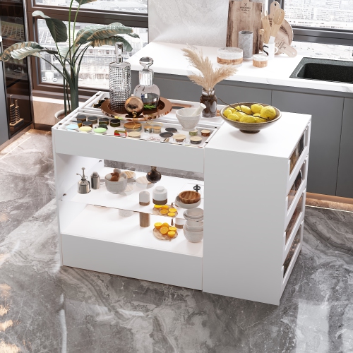 Famapy – îlot de cuisine multifonctionnel avec grands tiroirs de rangement, plateaux coulissants et comptoir spacieux, blanc