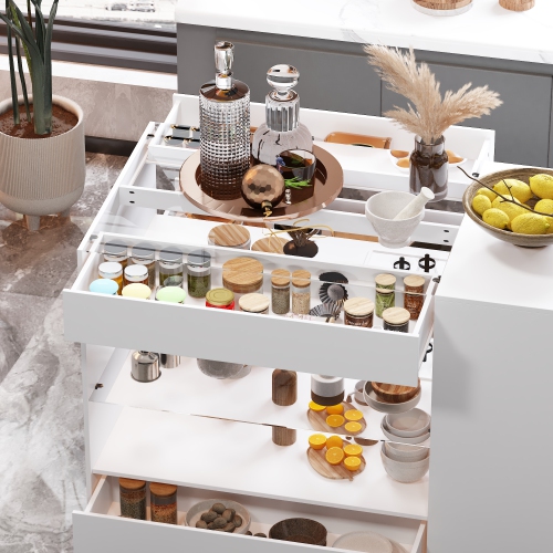 Famapy – îlot de cuisine multifonctionnel avec grands tiroirs de rangement, plateaux coulissants et comptoir spacieux, blanc