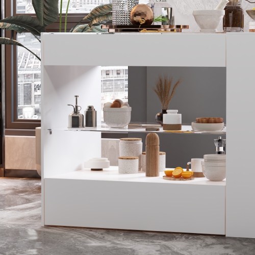 Famapy – îlot de cuisine multifonctionnel avec grands tiroirs de rangement, plateaux coulissants et comptoir spacieux, blanc