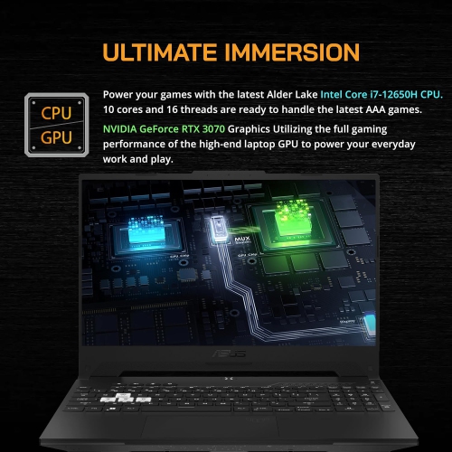 Refurbished - ASUS TUF Dash 15.6" FHD 144Hz Gaming Laptop, 512GB PCIe SSD, 16GB DDR5 RAM, 12th Core i7-12650H, NVIDIA RTX 3070 8GB GDDR6, Win 11,