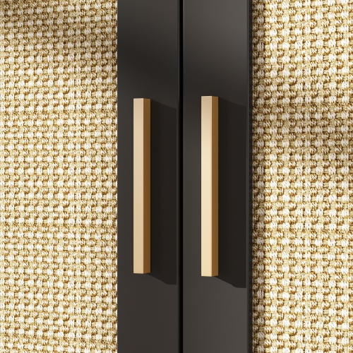 Famapy Modern Cat Litter Box Enclosure Cabinet with Double Doors, Ventilation Holes, and Rattan Design Black and Yellow