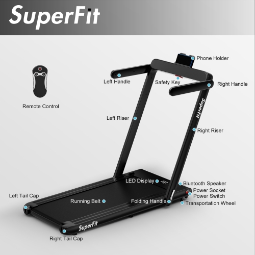 Superfit 2 in 1 Under Desk Treadmill, 2.5HP Folding Treadmills for Home Office w/Smart APP, Remote Control, LED Display, Bluetooth Speaker, Foldable