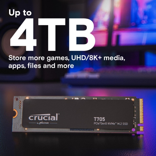 New 2024 Crucial T705 4TB PCIe Gen5 NVMe M.2 SSD - Up to 14,100 MB/s - Game Ready - Internal Solid State Drive - +1mo Adobe CC - CT4000T705SSD3