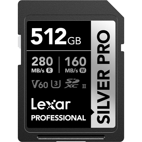 Lexar 512GB Professional Silver PRO SDXC Memory Card, UHS-II, C10, U3, V60, Full-HD & 4K Video, Up to 280MB/s Read