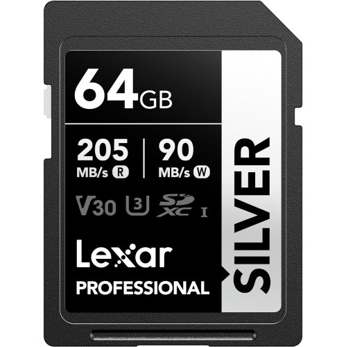 LEXAR  Professional Sd Card 64GB, Up to 205Mb/s Read, 140Mb/s Write, Sdxc Uhs-I Memory Card, Class 10, U3, V30, Sd Card In Silver