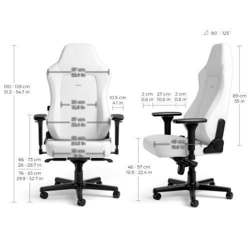 noblechairs HERO Premium Gaming and Office Chair - Superior Ergonomics, Faux Vegan Leather Supports up to 150 kg, White Edition