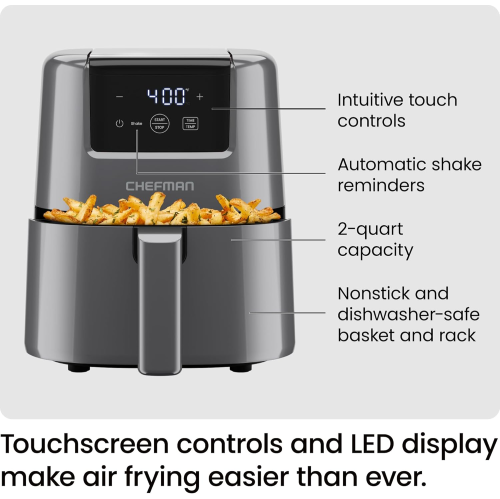 CHEFMAN 2 Qt Mini Air Fryer – Digital Space-Saving Compact Air Fryer with Nonstick and Dishwasher Safe Basket, Quick & Easy Meals in Minutes,