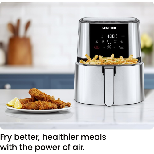 Chefman TurboFry Touch Air Fryer, 5Qt Family Size, One Touch Digital Control Presets, French Fries, Chicken, Meat, Fish, Nonstick Dishwasher-Safe