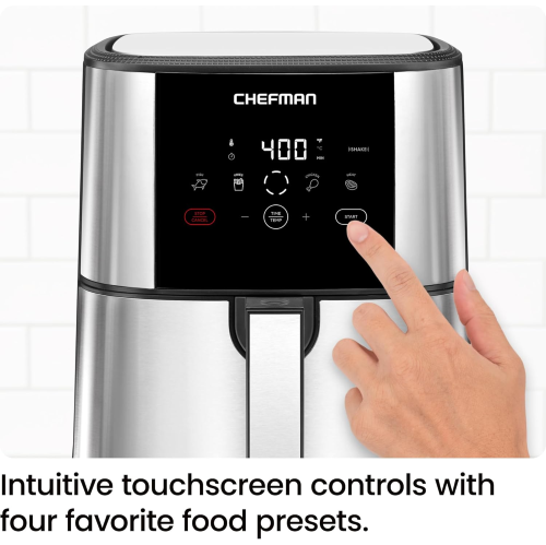Chefman TurboFry Touch Air Fryer, 5Qt Family Size, One Touch Digital Control Presets, French Fries, Chicken, Meat, Fish, Nonstick Dishwasher-Safe