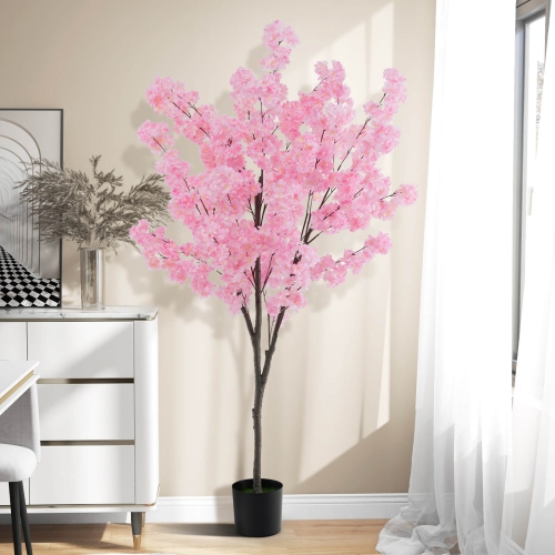 Costway 6.5 FT 2 PCS Tall Artificial Cherry Blossom Tree with 900 Pink Flowers Cement-filled