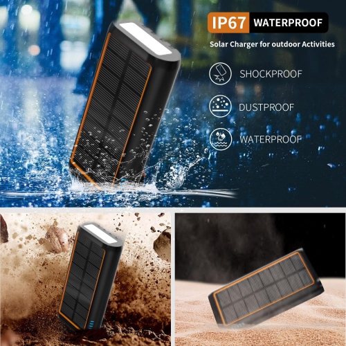 Reezar 61200mAh Solar Charger, Built in Hand Crank 4 Cables, External Battery Pack PD 15W QC3.0 Fast Charging, Type C Input/Output, LED Camping