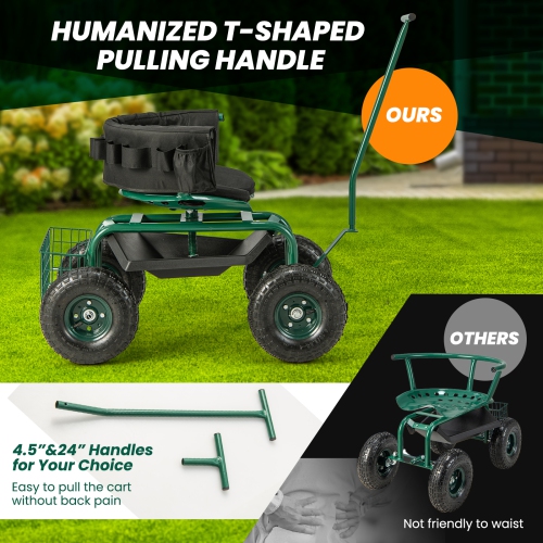 Chariot de jardinage roulant de Costway pour le jardinage d'extérieur avec hauteur réglable et rangement pour outils