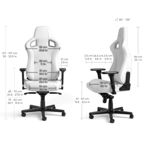 noblechairs EPIC Premium Gaming and Office Chair - Superior Ergonomics, Tilt Faux Vegan Leather Supports up to 150 kg, White Edition