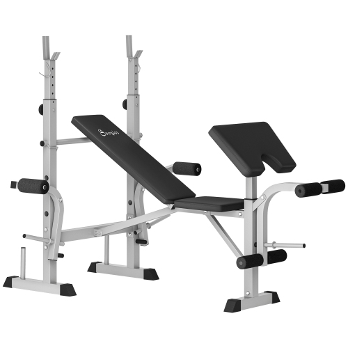 Soozier Adjustable Weight Bench with Squat Rack, Preacher Curl Pad, Leg Developer, Butterfly, and Weight Storage, Multi-Function Bench Press Set for