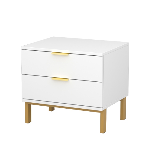 FAMAPY  Modern 2-Drawer Nightstand With Gold Accents And Spacious Storage for Bedroom Or Living Room (19.7" W X 15.7" D X 17.9" H) In White