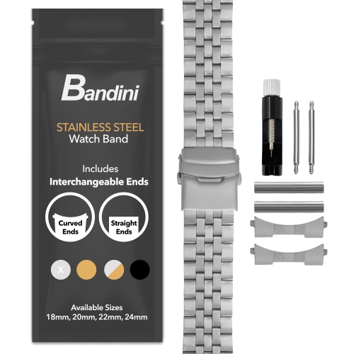 Bandini 22mm Metal Watch Band for Samsung Galaxy Watch3, Gear 2, S3, Also Fits Garmin Vivoactive 4, Venu 2, 3, Forerunner - Silver Tone
