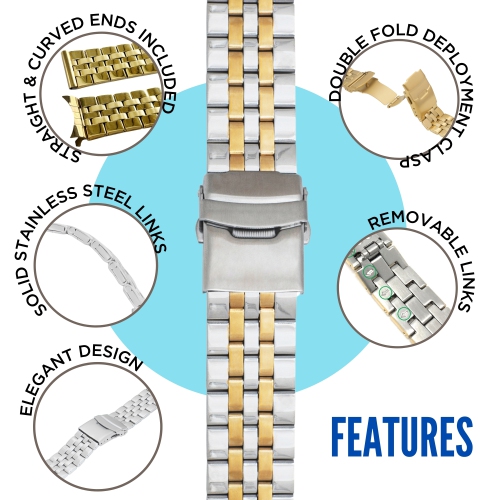 Bandini 24mm Stainless Steel Watch Band for Suunto 9, 9 Baro, 7 and Spartan - Metal Watch Band For Diesel On Axial and Full Guard - Gold Tone