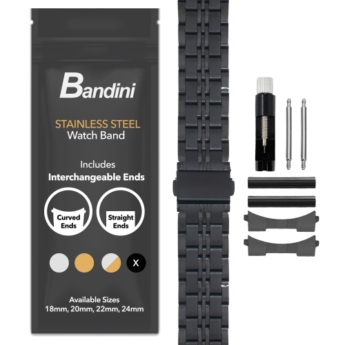 Bandini 22mm Metal Watch Band for Samsung Galaxy Watch3, Gear 2, S3, Also Fits Garmin Vivoactive 4, Venu 2, 3, Forerunner - Black