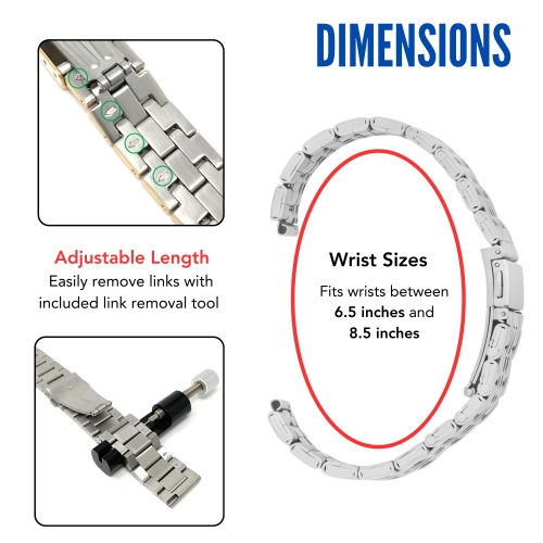 Bandini 22mm Metal Watch Band for Samsung Galaxy Watch3, Gear 2, S3, Also Fits Garmin Vivoactive 4, Venu 2, 3, Forerunner - Silver Tone