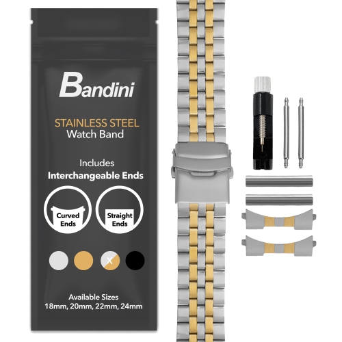 Bandini 20mm Metal Watch Band for Samsung Galaxy Watch6 5 4, Active, Also Fits Garmin Vivoactive 5, Vivomove 3, 1, Venu SQ - Two-Tone