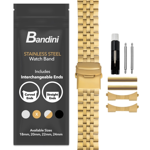 Bandini 20mm Metal Watch Band for Samsung Galaxy Watch6 5 4, Active, Also Fits Garmin Vivoactive 5, Vivomove 3, 1, Venu SQ - Gold Tone