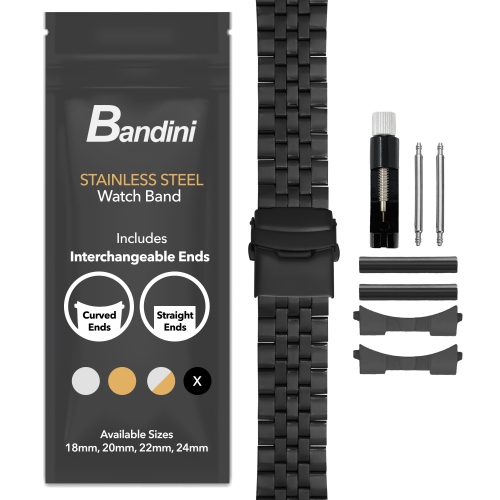 Bandini 20mm Metal Watch Band for Samsung Galaxy Watch6 5 4, Active, Also Fits Garmin Vivoactive 5, Vivomove 3, 1, Venu SQ - Black