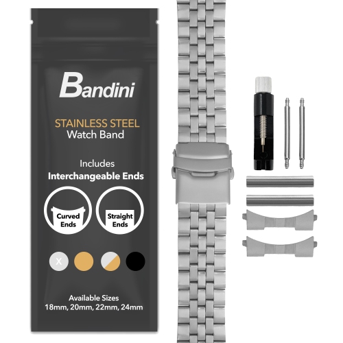 Bandini 20mm Metal Watch Band for Samsung Galaxy Watch6 5 4, Active, Also Fits Garmin Vivoactive 5, Vivomove 3, 1, Venu SQ - Silver Tone