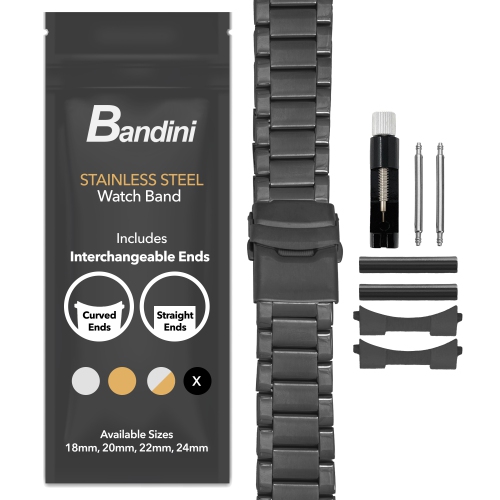 Bandini 18mm Stainless Steel Metal Watch Band, Universal Smartwatch Band - Black