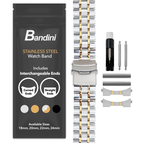 Bandini 22mm Metal Watch Band for Samsung Galaxy Watch3, Gear 2, S3, Also Fits Garmin Vivoactive 4, Venu 2, 3, Forerunner - Two-Tone