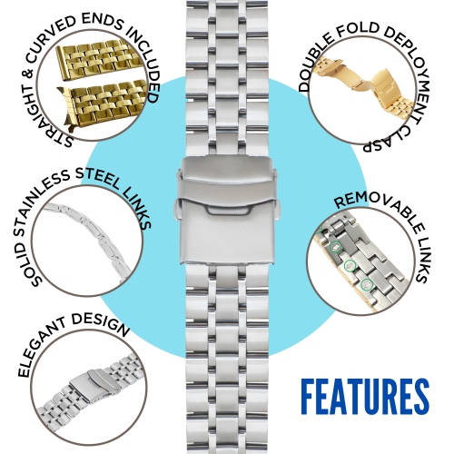 Bandini 22mm Metal Watch Band for Samsung Galaxy Watch3, Gear 2, S3, Also Fits Garmin Vivoactive 4, Venu 2, 3, Forerunner - Two-Tone