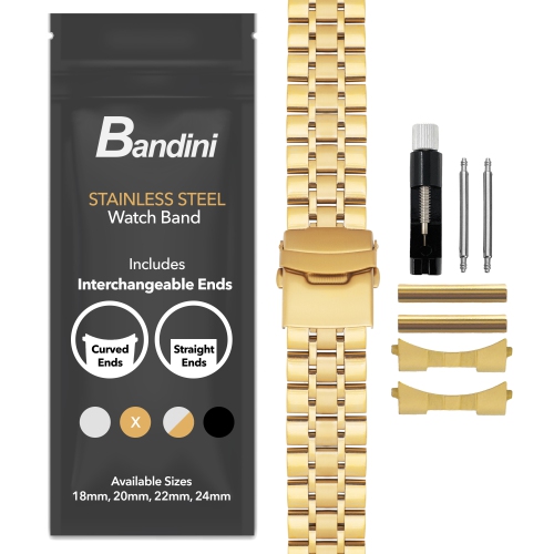 Bandini 20mm Metal Watch Band for Samsung Galaxy Watch6 5 4, Active, Also Fits Garmin Vivoactive 5, Vivomove 3, 1, Venu SQ - Gold Tone