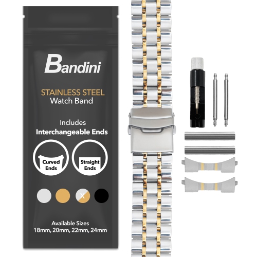 Bandini 20mm Metal Watch Band for Samsung Galaxy Watch6 5 4, Active, Also Fits Garmin Vivoactive 5, Vivomove 3, 1, Venu SQ - Two-Tone