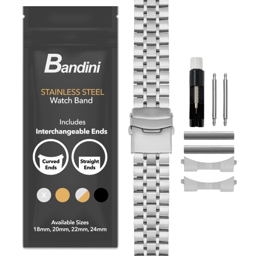 Bandini 20mm Metal Watch Band for Samsung Galaxy Watch6 5 4, Active, Also Fits Garmin Vivoactive 5, Vivomove 3, 1, Venu SQ - Silver Tone