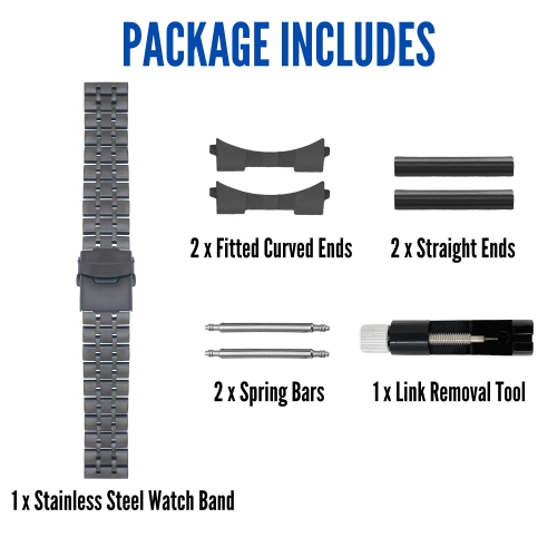 Bandini 18mm Stainless Steel Metal Watch Band, Universal Smartwatch Band - Black