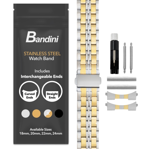 BANDINI  18MM Stainless Steel Metal Watch Band, Universal Smartwatch Band - Two-Tone In Multicolor